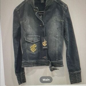 Rocawear Women's Denim Bomber Jacket - Black and Gold